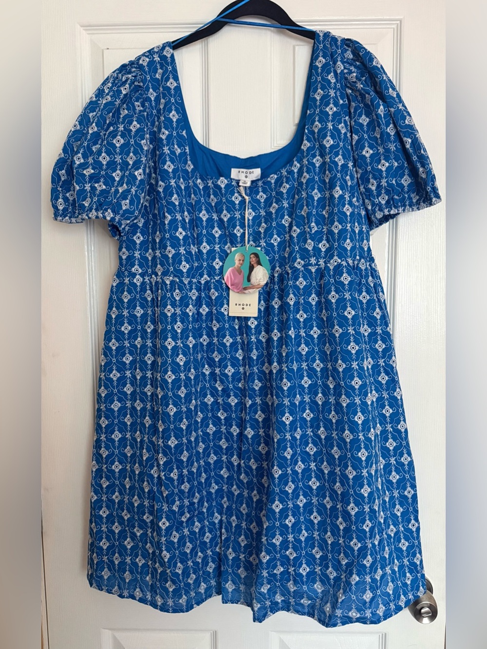 RHODE Bright Blue Embroidered A-Line Dress